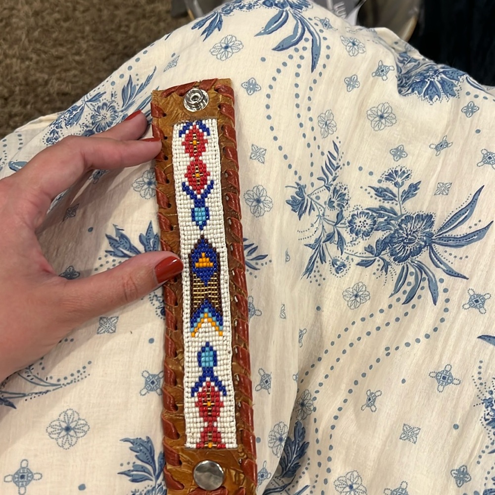 Leather beaded cuff bracelet